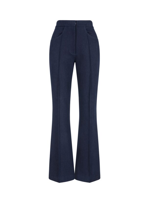 Women’s flared denim trousers in navy cotton